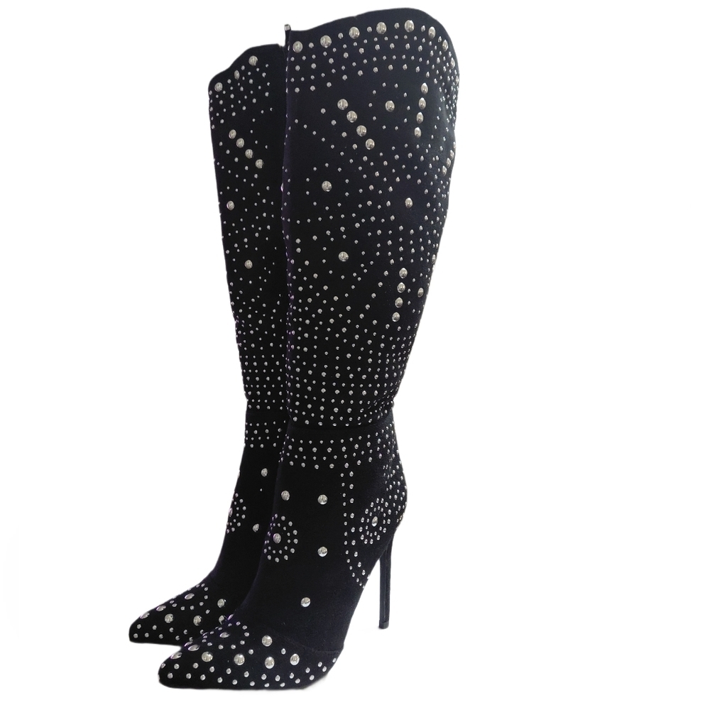 Scene Black Studded Knee-High Stiletto Boots Size 7